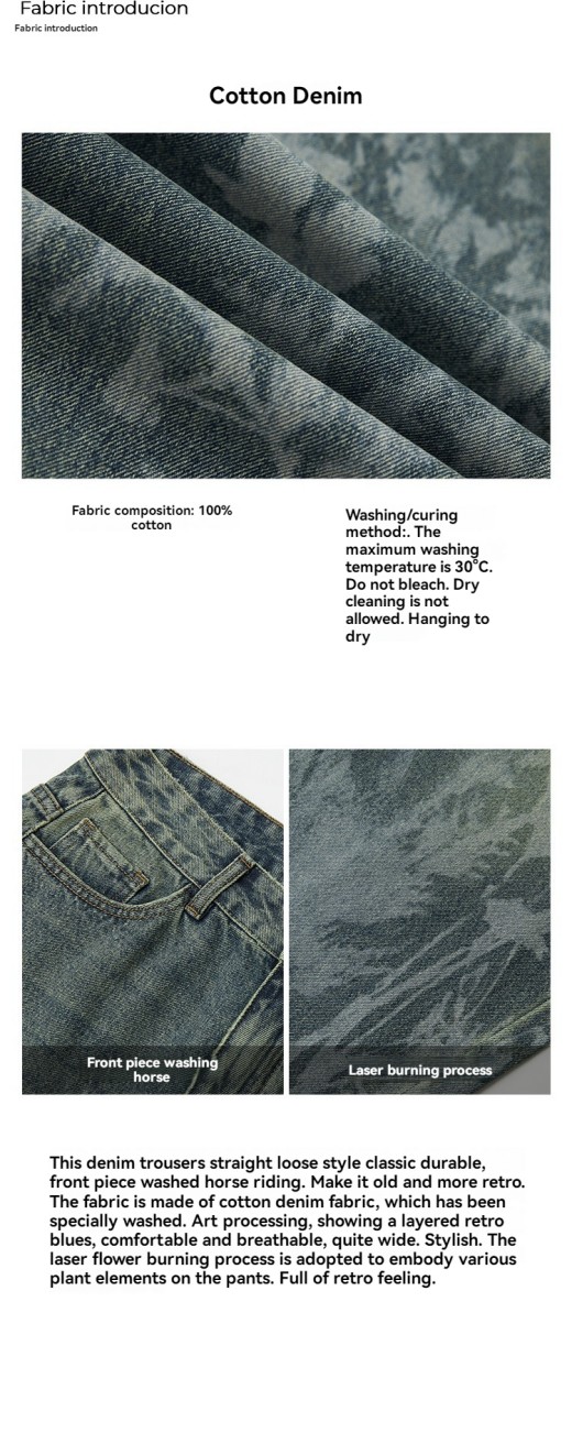 Product image: TTgarment Vintage Laser Burned Denim Jeans LEL001