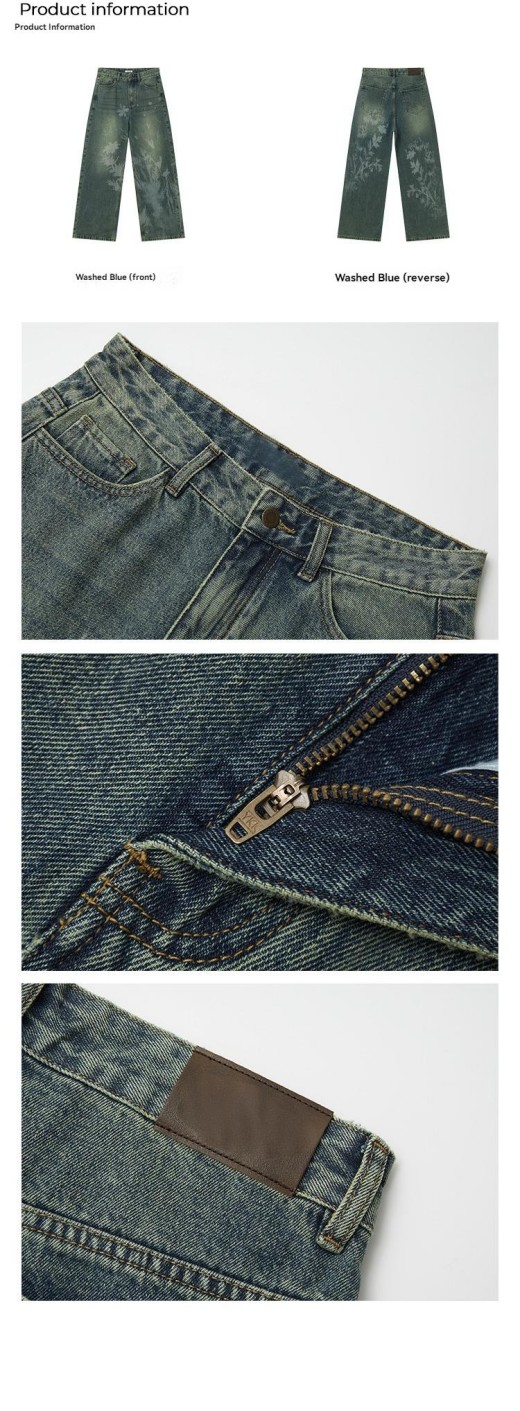 Product image: TTgarment Vintage Laser Burned Denim Jeans LEL001