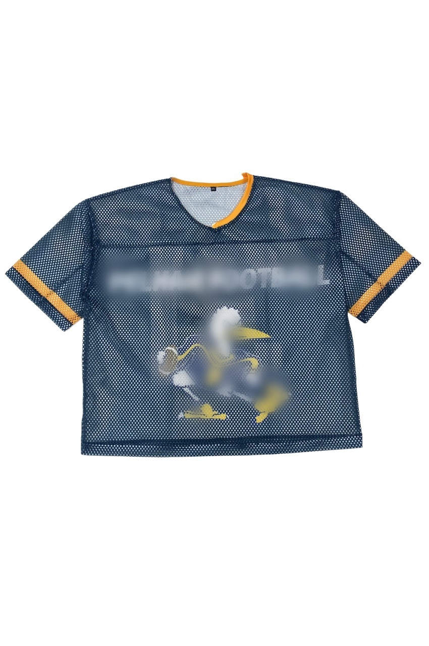 TTgarment  Summer Blue Mesh V-Neck Short-Sleeve T-Shirt with Cartoon Print  T1212